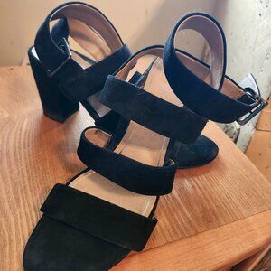 Vionic Blair Black Suede Ankle Strap Chunky 3” Heels Size 11